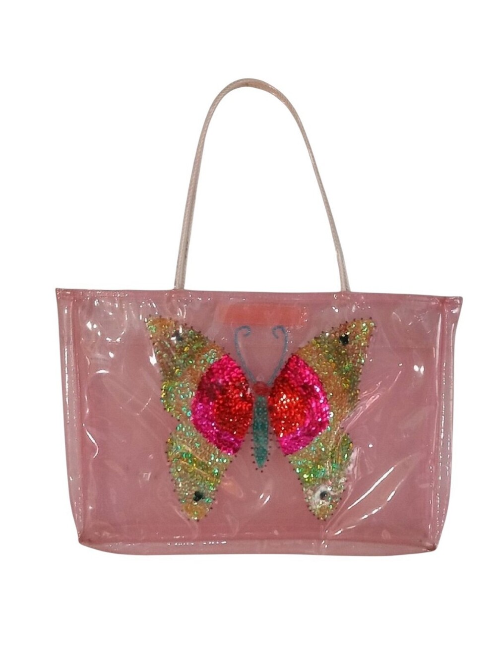 Pink PVC Sparkle Sequin Embroidered Butterfly Bag/Tote